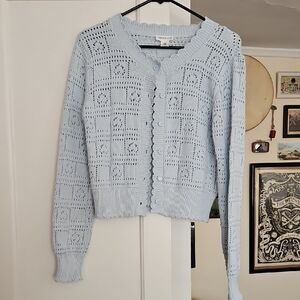 Faith & Zoe Sky Blue Open-Knit Cardigan